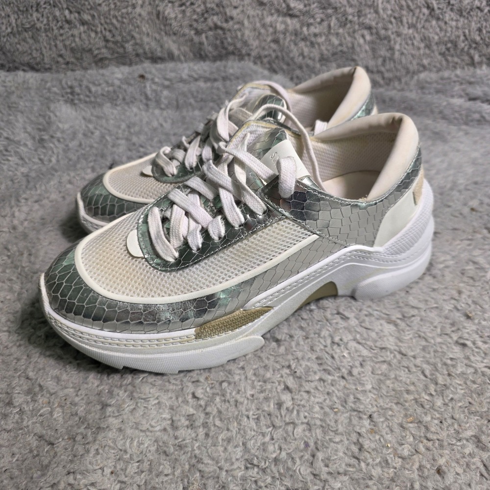 Schutz Sneakers Silver Metallic Snakeskin Embossed Platform Womens 9B
